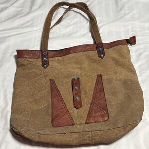Mona B Brown and Tan Tote Bag